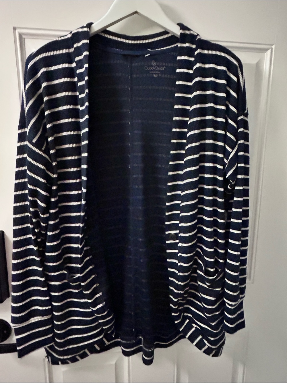 Cuddl Duds Navy & White Striped Open Cardigan
